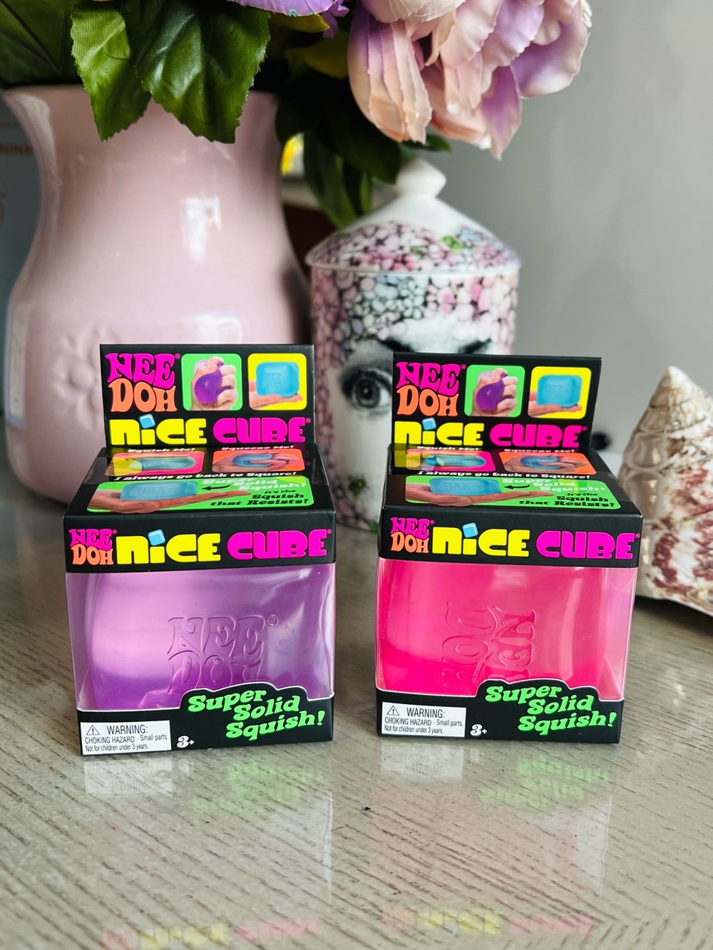 NEEDOH Nice Cube Super Solid Squish - Pink & Purple Pack of 2 AUTHENTIC